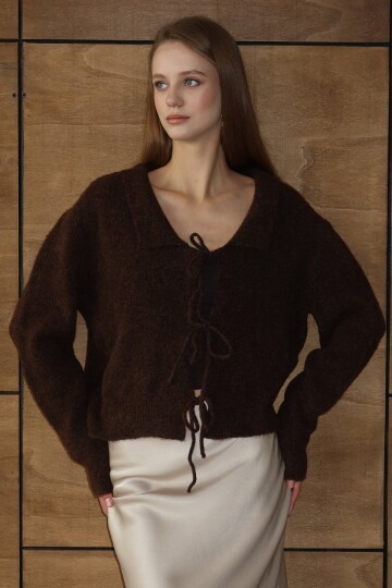 Bağlama Detaylı Polo Yaka Triko Hırka