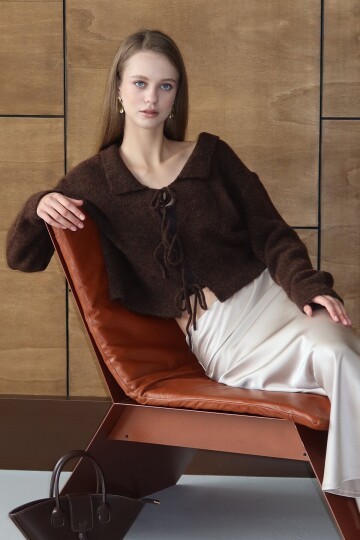 Bağlama Detaylı Polo Yaka Triko Hırka