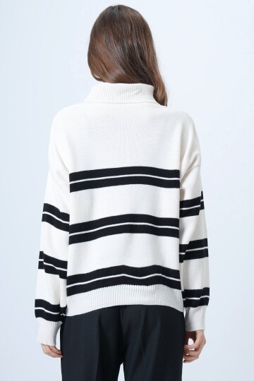 Balıkçı Yaka Kalom Çizgili Uzun Kollu Triko Kazak