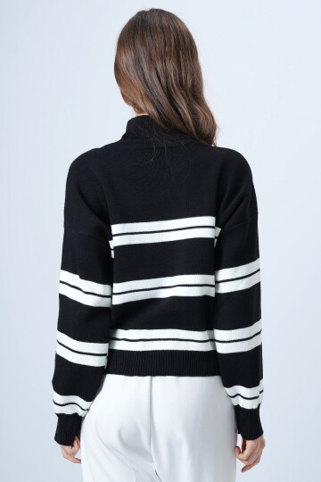 Balıkçı Yaka Kalom Çizgili Uzun Kollu Triko Kazak