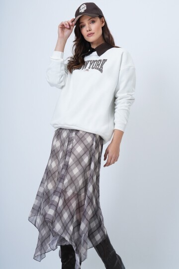 Baskılı Bisiklet Yaka 3 İplik Sweatshirt