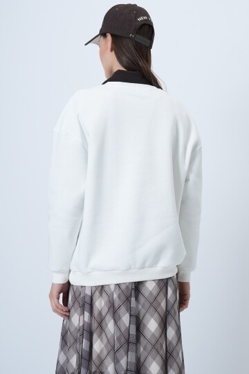 Baskılı Bisiklet Yaka 3 İplik Sweatshirt