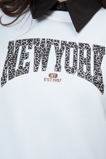 Baskılı Bisiklet Yaka 3 İplik Sweatshirt