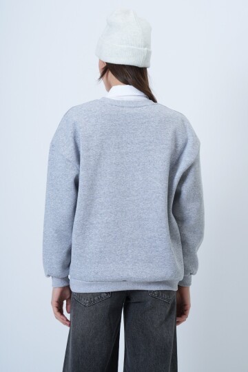 Baskılı Bisiklet Yaka Oversize Sweatshirt