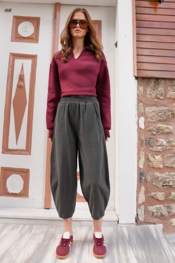 Beli Lastikli Balon Kesim Gabardin Pantolon