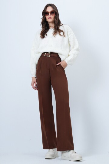 Beli Lastikli Düğme Kapamalı Çift Cepli Pantolon