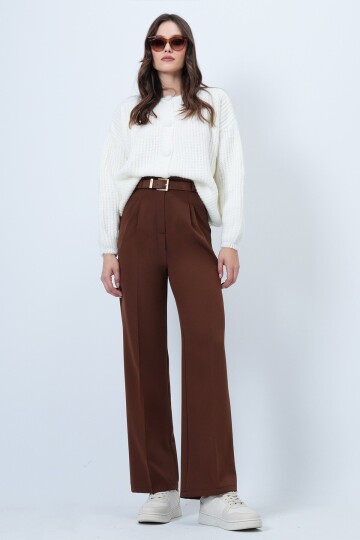 Beli Lastikli Düğme Kapamalı Çift Cepli Pantolon