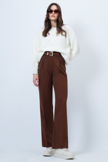 Beli Lastikli Düğme Kapamalı Çift Cepli Pantolon