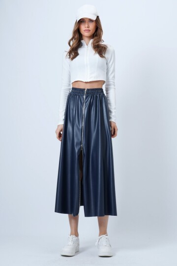 Beli Lastikli Fermuarlı Suni Deri Etek