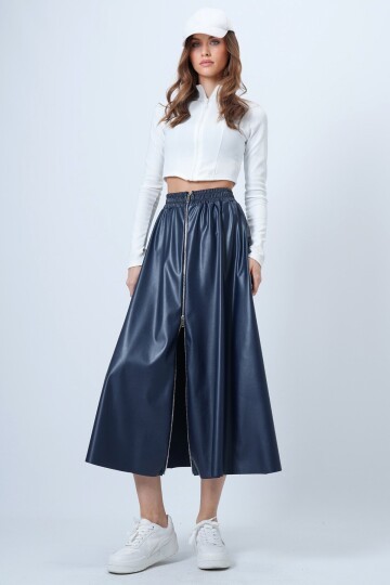 Beli Lastikli Fermuarlı Suni Deri Etek