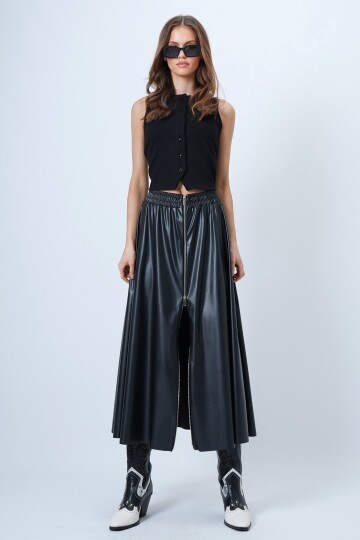 Beli Lastikli Fermuarlı Suni Deri Etek