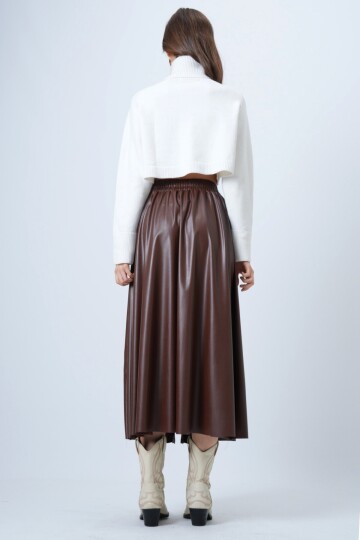 Beli Lastikli Fermuarlı Suni Deri Etek