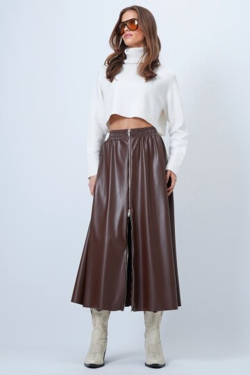 Beli Lastikli Fermuarlı Suni Deri Etek