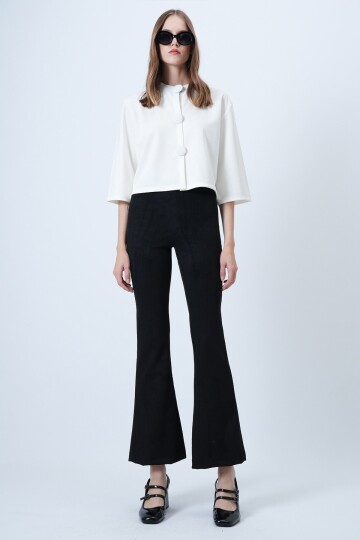 Beli Lastikli İspanyol Paça Süet Pantolon