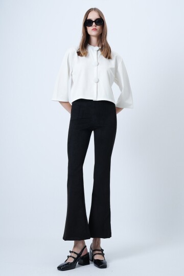 Beli Lastikli İspanyol Paça Süet Pantolon