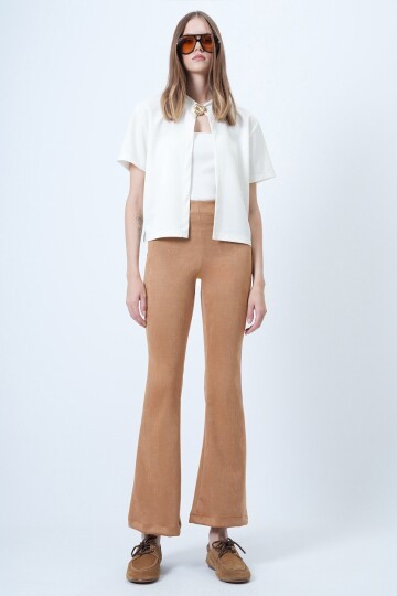 Beli Lastikli İspanyol Paça Süet Pantolon