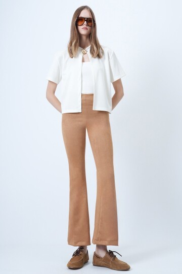 Beli Lastikli İspanyol Paça Süet Pantolon