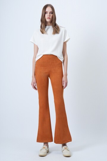 Beli Lastikli İspanyol Paça Süet Pantolon