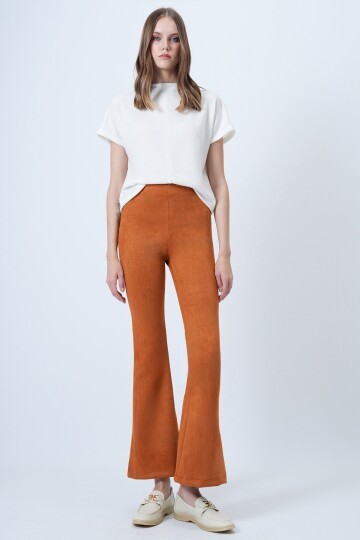 Beli Lastikli İspanyol Paça Süet Pantolon