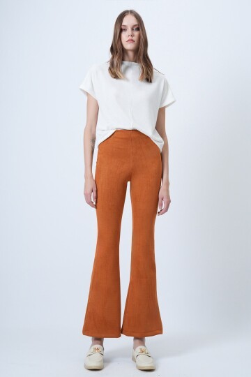 Beli Lastikli İspanyol Paça Süet Pantolon