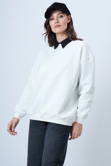 Bisikle Yaka 3 İplik Oversize Basic Sweatshirt
