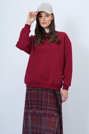 Bisikle Yaka 3 İplik Oversize Basic Sweatshirt