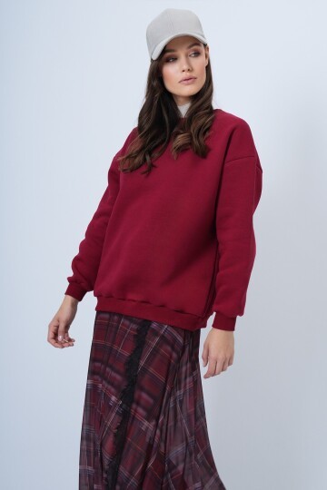 Bisikle Yaka 3 İplik Oversize Basic Sweatshirt