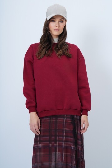 Bisikle Yaka 3 İplik Oversize Basic Sweatshirt