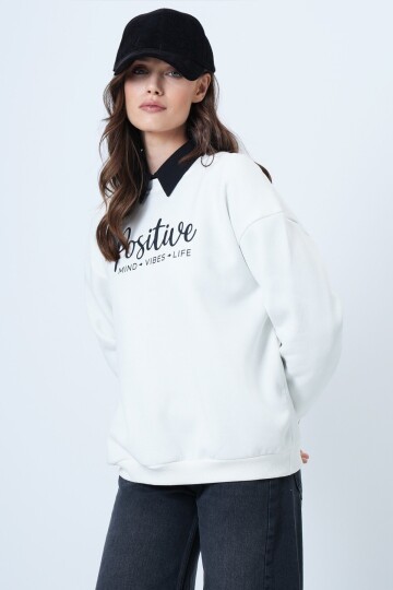 Bisiklet Yaka 3 İplik Baskılı Oversize Sweatshirt