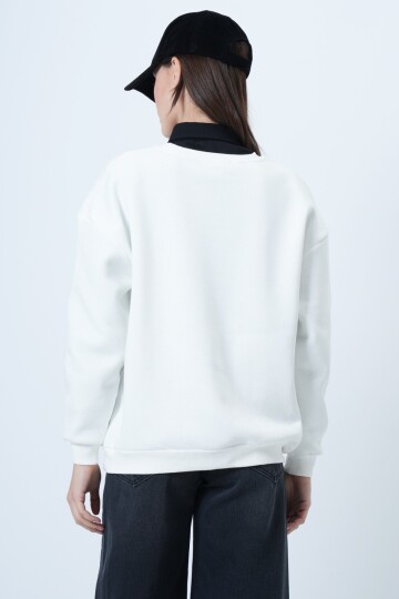 Bisiklet Yaka 3 İplik Baskılı Oversize Sweatshirt