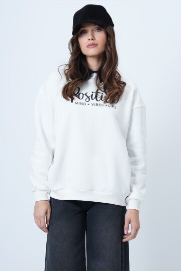 Bisiklet Yaka 3 İplik Baskılı Oversize Sweatshirt