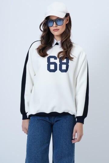 Bisiklet Yaka 3 İplik Oversize Baskılı Sweatshirt