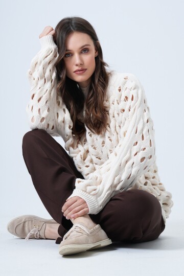 Bisiklet Yaka Ajurlu Triko Kazak