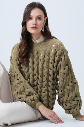 Bisiklet Yaka Ajurlu Triko Kazak