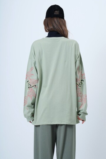 Unisex Bisiklet Yaka Baskılı sweatshirt