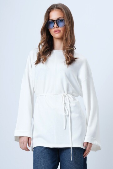 Bisiklet Yaka Duble Kol Yanı Çımalı Yırtmaçlı Bluz