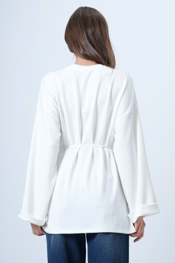 Bisiklet Yaka Duble Kol Yanı Çımalı Yırtmaçlı Bluz