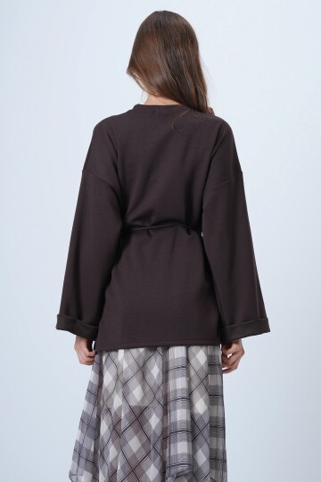 Bisiklet Yaka Duble Kol Yanı Çımalı Yırtmaçlı Bluz