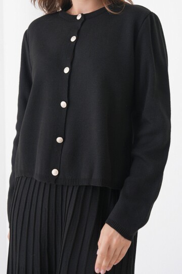 Bisiklet Yaka Düğmeli Hırka ve Pliseli Midi Boy Etek Takım