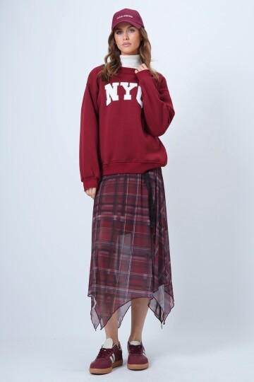 Bisiklet Yaka Nakışlı Ribanalı Uzun Kollu İçi Şardonlu 3 İplik Sweatshirt