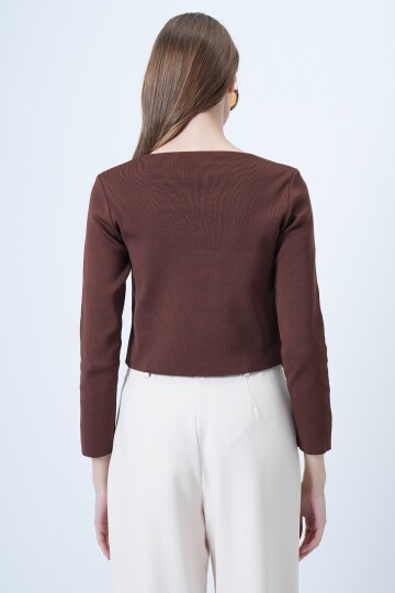 Bisiklet Yaka Önü Düğmeli Triko Bluz