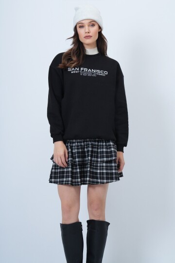 Bisiklet Yaka Oversize Baskılı Sweatshirt