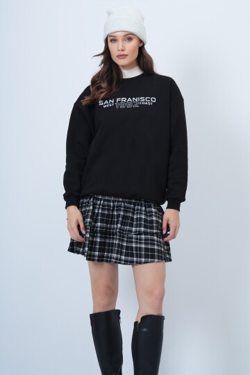 Bisiklet Yaka Oversize Baskılı Sweatshirt