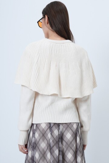 Bisiklet Yaka Pelerin Detaylı Fitilli Triko Kazak