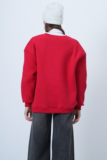 Bisiklet Yaka Penguen Baskılı Oversize Sweatshirt