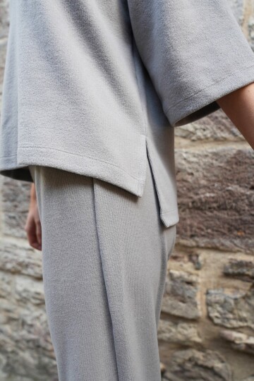 Bisiklet Yaka Selanik Örme Bluz Ve Palazzo Pantolon Takım