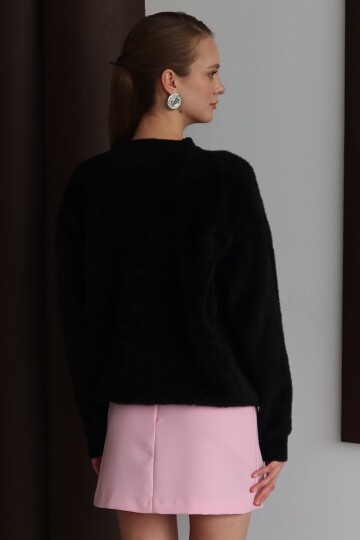 Bisiklet Yaka Taşlı Kurdale Detaylı Yumoş Kazak