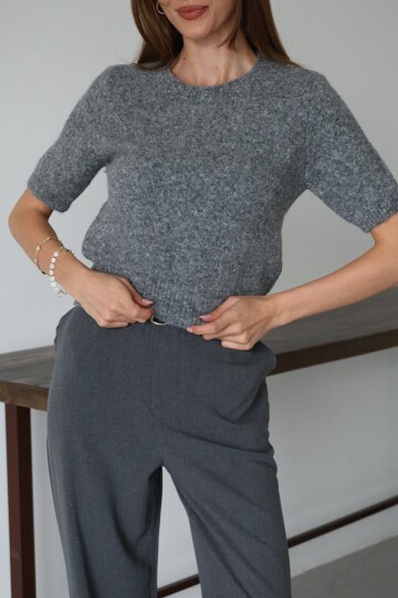 Bisiklet Yaka Yarım Kol Triko Bluz