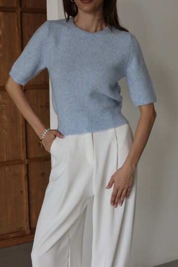 Bisiklet Yaka Yarım Kol Triko Bluz