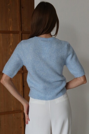 Bisiklet Yaka Yarım Kol Triko Bluz